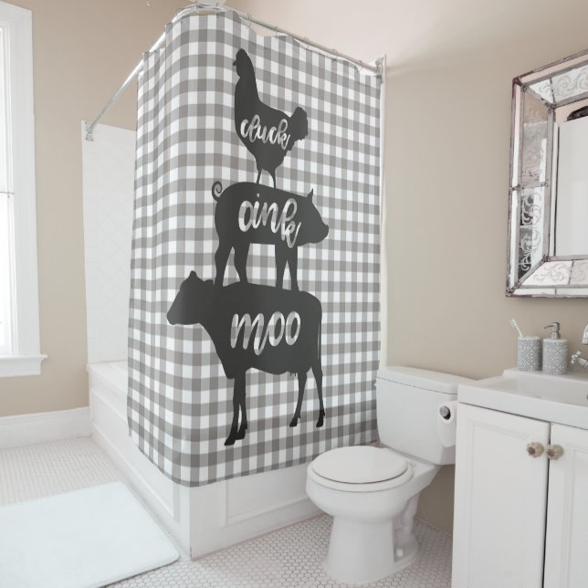 Cluck Oink Moo Chicken Cow Pig Farmhouse Plaid (In Situ)