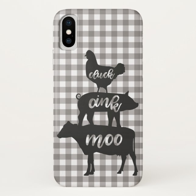 Cluck Oink Moo Chicken Cow Pig Farmhouse Plaid Case-Mate iPhone Case (Back)