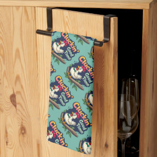 Cluckin' Good Time Funny Chicken Illustration Kitchen Towel