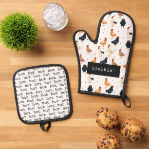 Cluckin' Hot Cute Funny Chicken Gift Illustration Oven Mitt & Pot Holder Set