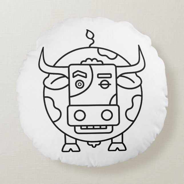 Clueless Bull Abstract Round Pillow (Front)