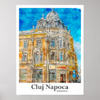 Cluj Napoca Romania Travel Watercolor Hand Drawn