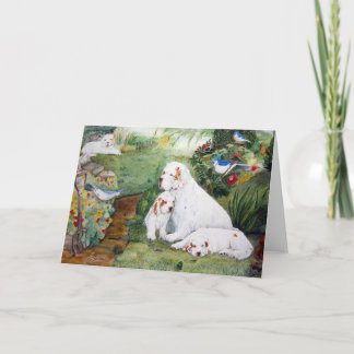 Clumber Puppies in the Garden Greeting Card