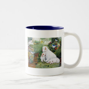 Clumber Puppies in the Garden Two-Tone Coffee Mug