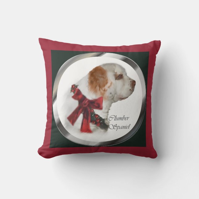 Clumber Spaniel Christmas Throw Pillow (Front)
