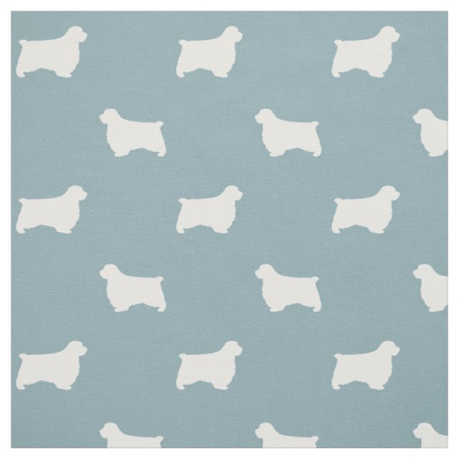Clumber Spaniel Dog Silhouettes Blue and White Fabric (Swatch)