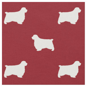 Clumber Spaniel Dog Silhouettes Red and White Fabric