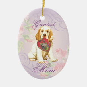 Clumber Spaniel Heart Mom Ceramic Ornament