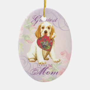 Clumber Spaniel Heart Mom Ceramic Ornament