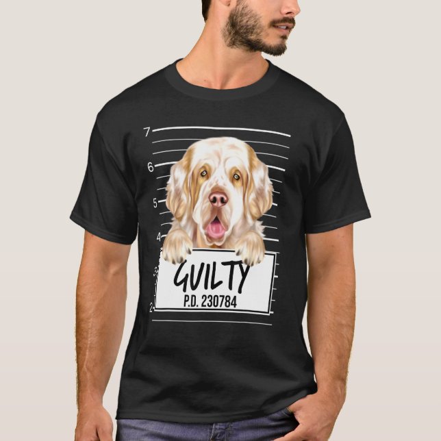 Clumber Spaniel Mugshot Guilty Dog T-Shirt (Front)