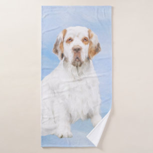 Clumber Spaniel Painting - Cute Original Dog Art Bath Towel Set