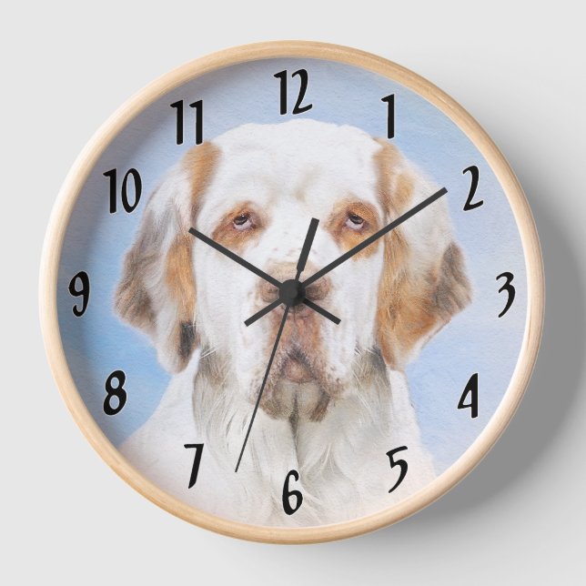 Clumber Spaniel Painting - Cute Original Dog Art Clock (Front)