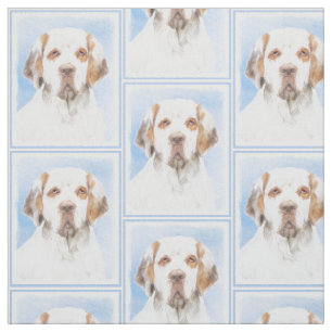 Clumber Spaniel Painting - Cute Original Dog Art Fabric