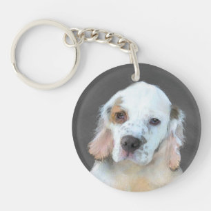 Clumber Spaniel Painting - Cute Original Dog Art Keychain