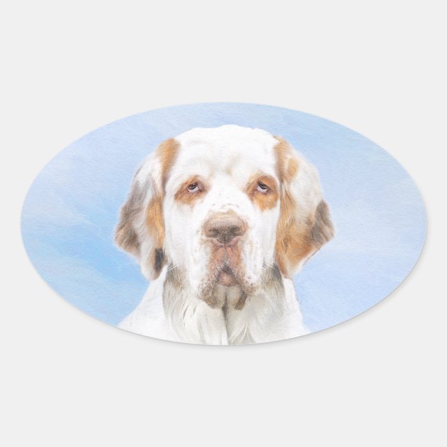 Clumber Spaniel Painting - Cute Original Dog Art Oval Sticker (Front)