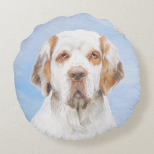 Clumber Spaniel Painting - Cute Original Dog Art Round Pillow