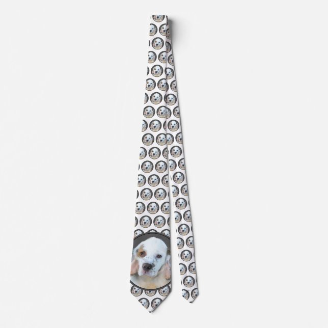 Clumber Spaniel Painting - Cute Original Dog Art Tie (Front)