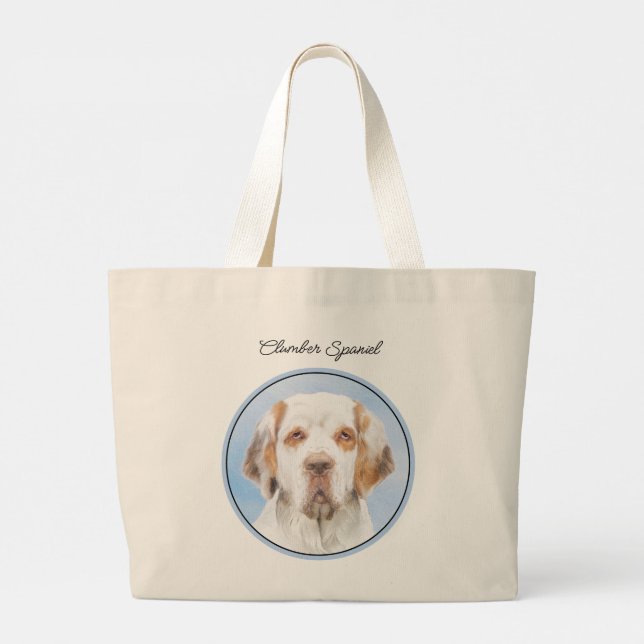 Clumber Spaniel Painting Cute Original Pet Dog Art Large Tote Bag (Back)