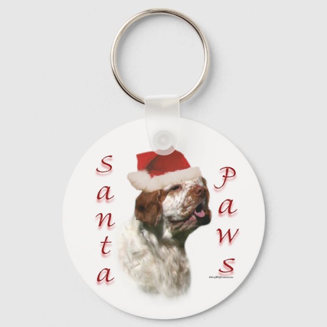 Clumber Spaniel Santa Paws Keychain (Front)