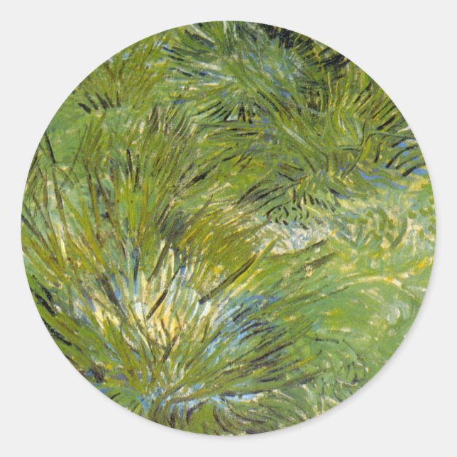 Clumps of Grass by Vincent van Gogh Classic Round Sticker (Front)