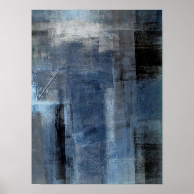 'Clumsy' Blue and Gray Abstract Art Poster (Front)