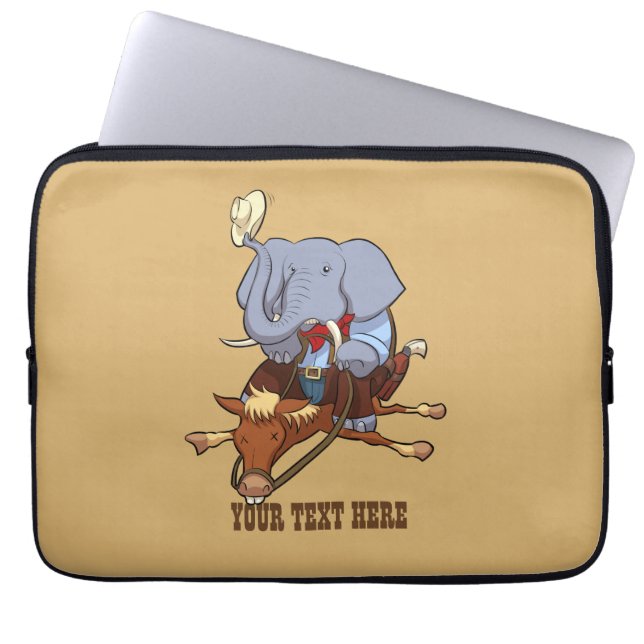 Clumsy Cowboy Elephant Funny Horse Rider Cartoon Laptop Sleeve (Front)