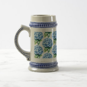 cluster of blue hydrangea flowers beer stein