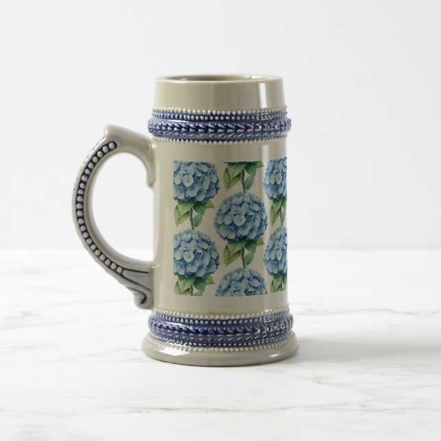 cluster of blue hydrangea flowers beer stein (Left)