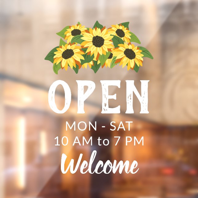 Cluster of Bright Sunflowers Open Hours Welcome Window Cling (Sheet 2)