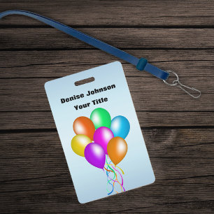 Cluster of Colourful Balloons Matching Ribbon Blue Badge