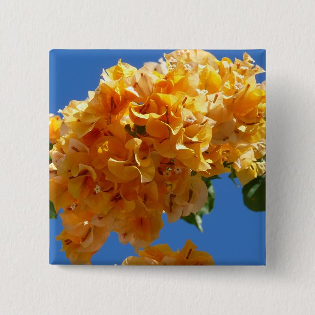 Cluster of Golden Bougainvillea Floral 2 Inch Square Button (Front)