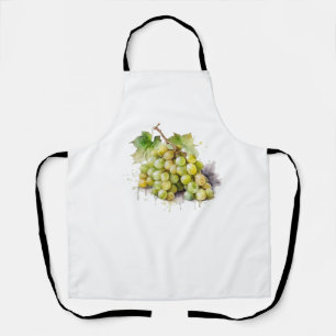 cluster of juicy white grapes in green watercolor apron