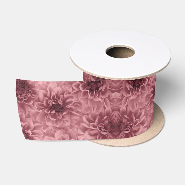 Cluster of Light Mauve Dahlias Floral Satin Ribbon (Spool)