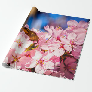 Cluster Of Pink Cherry Blossoms, Blue Sky Wrapping Paper