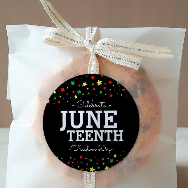 Cluster of Stars Celebrate Juneteenth Black RYGB Classic Round Sticker (Creator Uploaded)