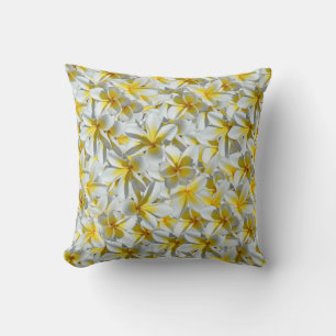 Cluster Of Yellow And White Frangipani Flowers, Throw Pillow