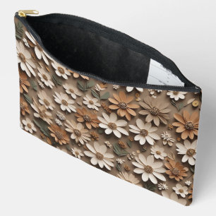 Clustered 3d flowers in a minimalistic style accessory pouch