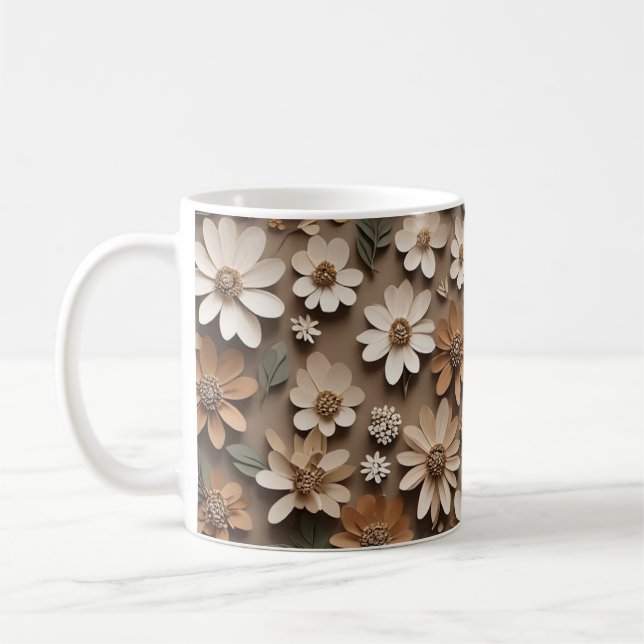 Clustered 3d flowers in a minimalistic style coffee mug (Left)