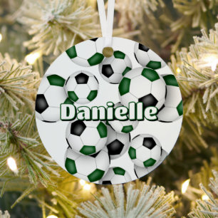 clustered green black soccer balls sports keepsake metal ornament