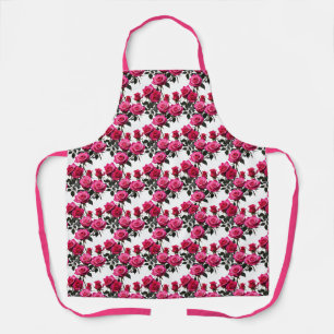 Clustered Red And Pink Roses On A Stark White Apron