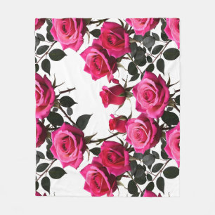 Clustered Red And Pink Roses On A Stark White Fleece Blanket