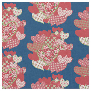 Clusters of Hearts and Red Roses Custom Fabric
