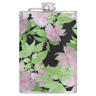 clusters of pretty pink flowers and leafs floral  hip flask