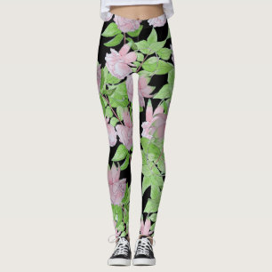 clusters of pretty pink flowers and leafs floral leggings
