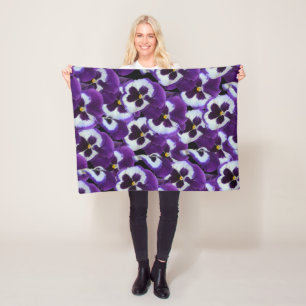 Clusters of Purple White Pansies: Harmonious Grace Fleece Blanket