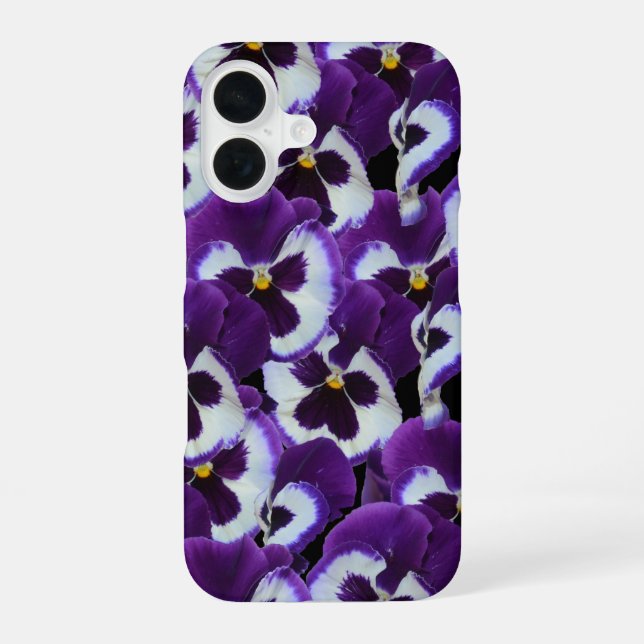 Clusters of Purple White Pansies: Harmonious Grace iPhone 16 Case (Back)