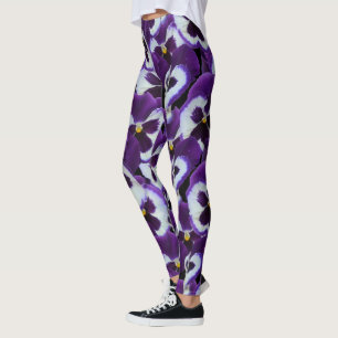 Clusters of Purple White Pansies: Harmonious Grace Leggings