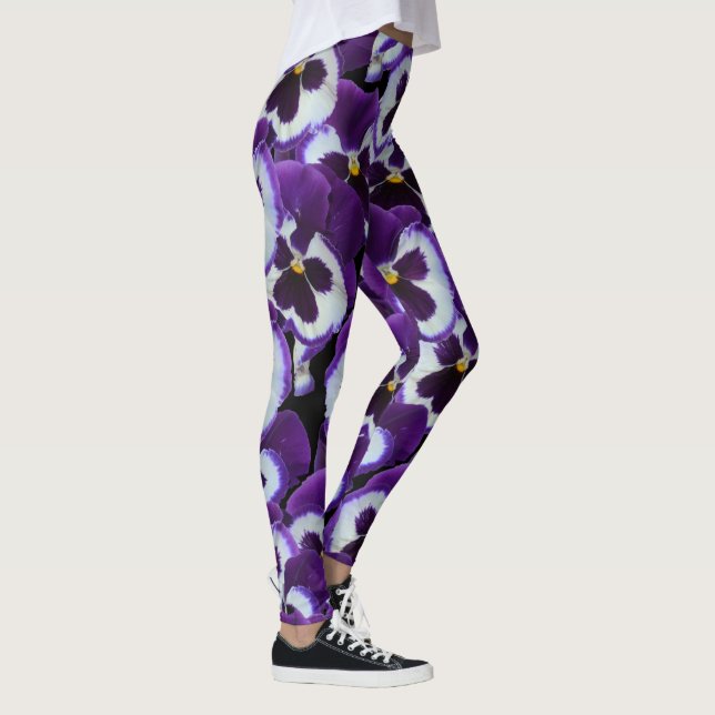 Clusters of Purple White Pansies: Harmonious Grace Leggings (Right)