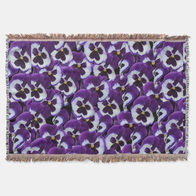 Clusters of Purple White Pansies: Harmonious Grace Throw Blanket (Front)