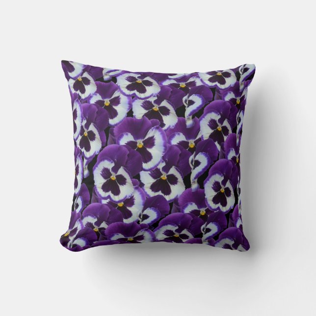 Clusters of Purple White Pansies: Harmonious Grace Throw Pillow (Front)